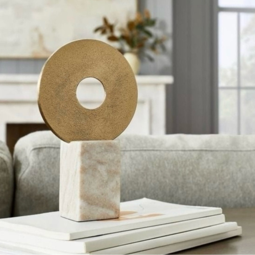 Studio McGee Gold Metal and Marble Sculpture 2pc set